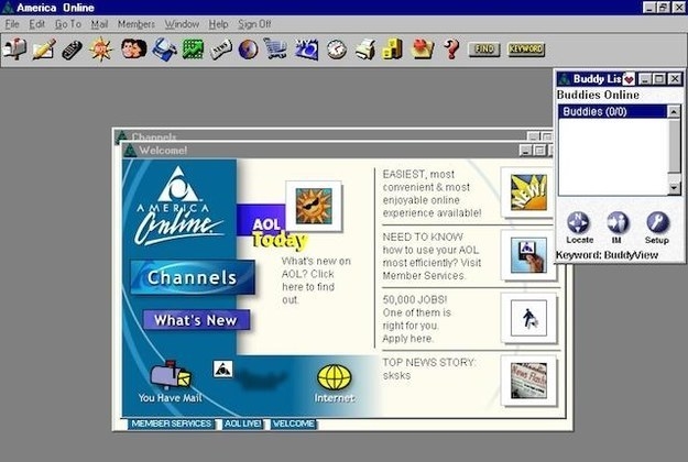 A screenshot of the AOL homescreen in the late 90s