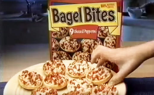 A screenshot of a hand grabbing a Bagel Bites