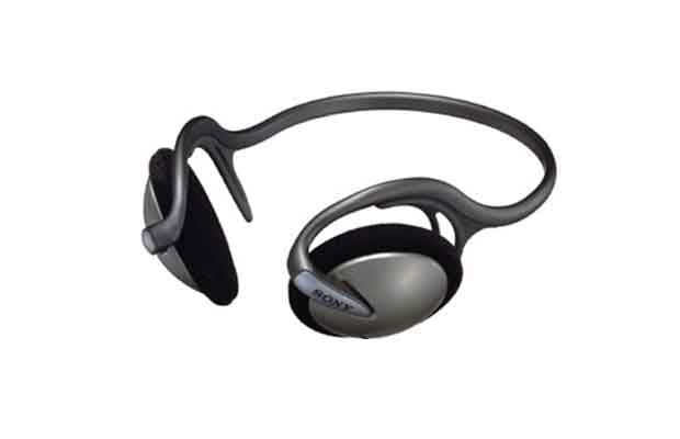 A pair of Sony headphones that wrap around and over the ears