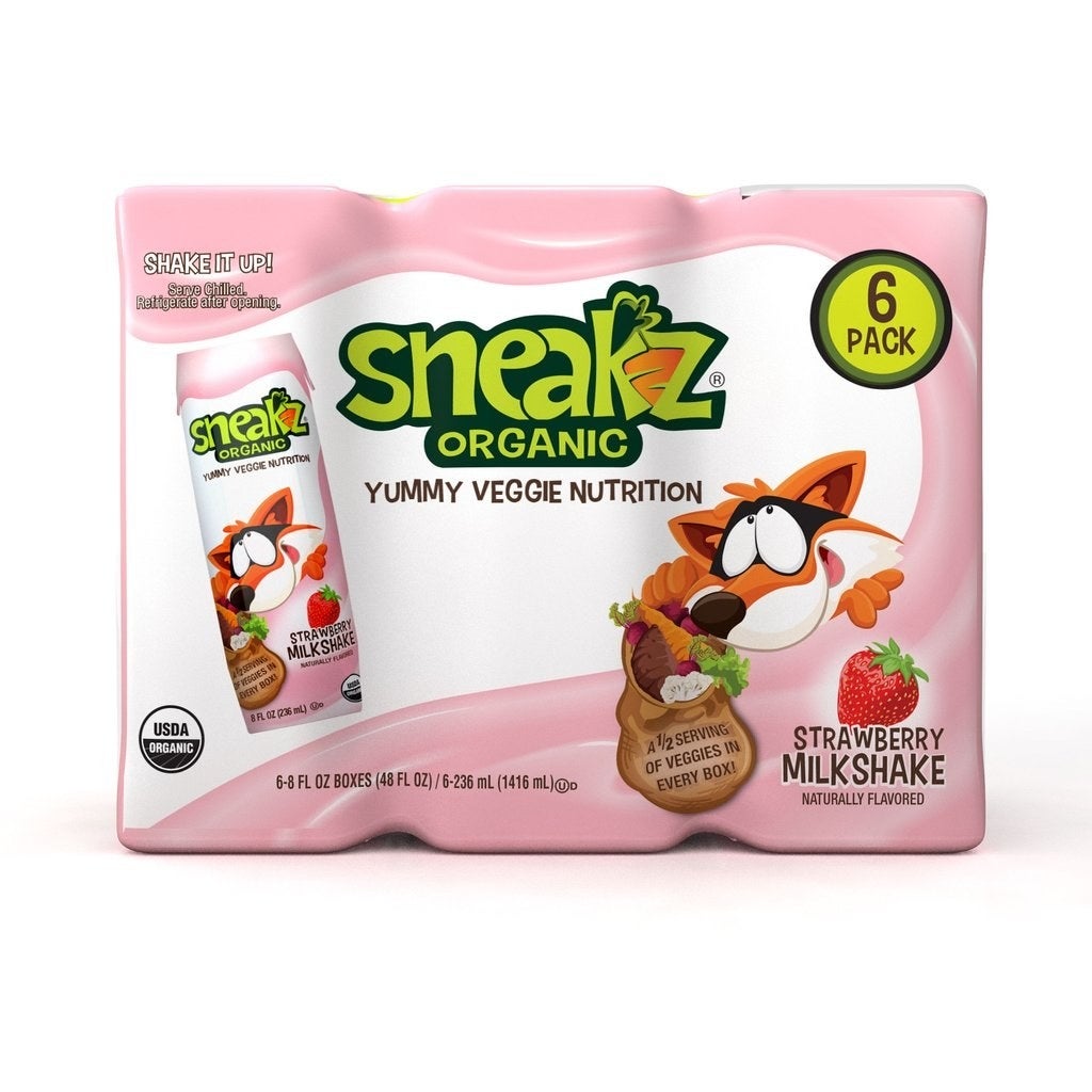 Sneakz Organic Milkshakes are protein-packed shakes that contain a half serving of veggies in each pouch. Designed for kids, Sneakz takes vegetables from "yuck" to "yum" with its proprietary mix of organic, nutrient-rich veggies. Completely natural, organic and vegan, as well as gluten and GMO free, parents can feel comfortable giving their children a refreshing Chocolate, Strawberry or Vanilla shake that is deliciously infused with healthy and nutritious ingredients.