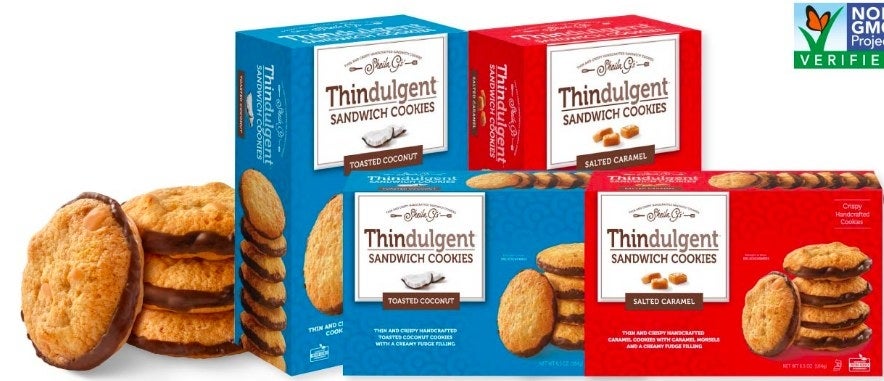 Sheila G’s introduces several new products, including a new flavor of Brownie Brittle—Chocolate Almond (rich, chocolate Brownie Brittle studded with chocolate chips and toasted almonds) and Thindulgent Sandwich Cookies. These new cookies are quite simply, incredible. Available in two flavors—Toasted Coconut and Caramel, they are crispy gourmet cookies filled with creamy fudge.