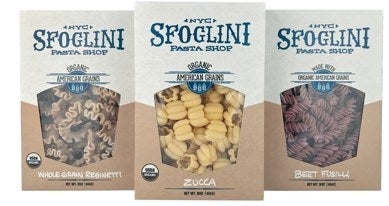Pronounced “sfo-lee-nee,” this chef-created organic pasta is an all-American take on the traditional Italian pasta making technique: Sfoglini is made in New York from organic grains grown in the U.S. Available in both traditional and unique on-trend seasonal flavors and shapes, Sfoglini specializes in making freshly extruded pastas using bronze dies that create a porous surface – perfect for that “al dente” texture – that sauce clings to instead of slipping to the bottom of the bowl. To preserve the nutrition of the ingredients and lock in flavor, boxed Sfoglini is air dried at low temperatures.