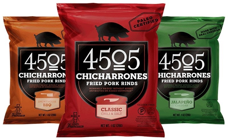 4505 Chicharrones are crispy clouds of "porkaliciousness" made using the highest-quality ingredients and artfully crafted by Chef and Butcher Ryan Farr. Packed with protein, these chips are low-carb, low-calorie and gluten free.