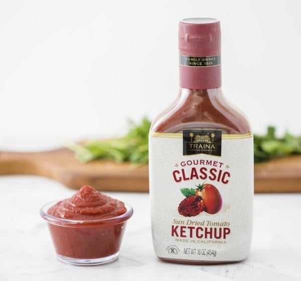 Traina has combined century-old family traditions with classic ketchup seasonings to bring you the ketchup for tomato lovers. It takes 16 pounds of fresh tomatoes to make one pound of sun dried tomatoes. That means, every bottle of our California Sun Dried Tomato Ketchup, packs in the equivalent of over four pounds of Roma tomatoes.