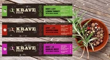 KRAVE is a Sonoma-based brand known for its culinary inspired, gourmet meat and poultry snacks. Their Beef Bars and Stick are made with 100% grass fed beef that is raised without antibiotics, while the pork and turkey sticks protein sources are raised without antibiotics and no added hormones.