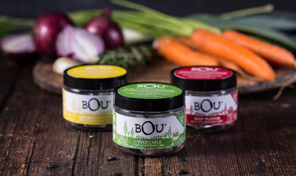 BOU is a better-for-you bouillon cube. This reimagined kitchen staple offers the benefits of bold, rich flavors without compromise. Made with natural ingredients and 30% less salt than other brands, BOU contains no preservatives, GMOs, or MSG. These convenient cubes can be used to enhance any dish, or simply added to hot water for a savory, on-the-go broth.
