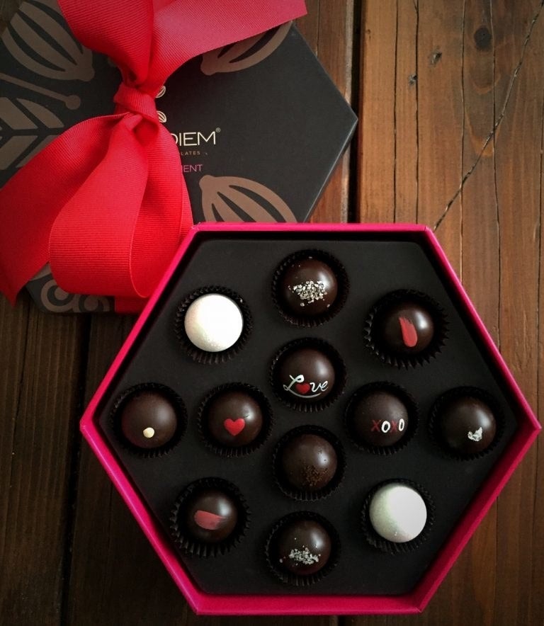 The Valentine’s Day Gift Boxes are hand-painted by local artists with unique designs to make this gift not only delicious, but artistically beautiful as well. The epicurean truffles are handcrafted with high quality locally-sourced ingredients in small-batches, in an authentic Old World style. You’ll taste the Chocodiem difference in every sumptuous bite.