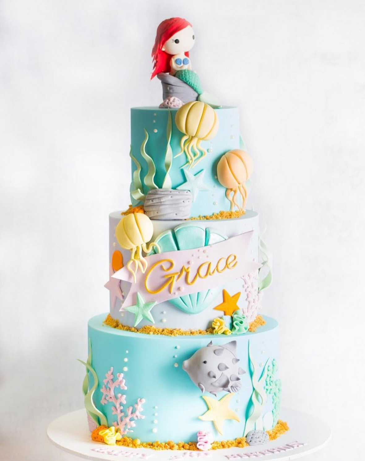 layered adorable mermaid ariel cake