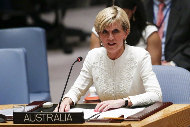 And here's Australia's foreign minister, Julie Bishop, speaking at the United Nations, a pretty exclusive international club that you have to be a 100% real country to join.