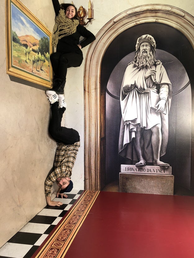 A museum with optical illusions literally just made for social media oversharing. For example, this is a picture of a flat floor. It's an optical illusion! THINK ABOUT IT.