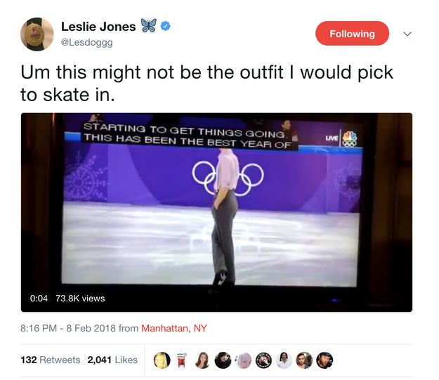"How just trying to figure out how he's going to skate with suspenders on. That's got to be uncomfortable. But look at that stance, he's like Michael Jackson."