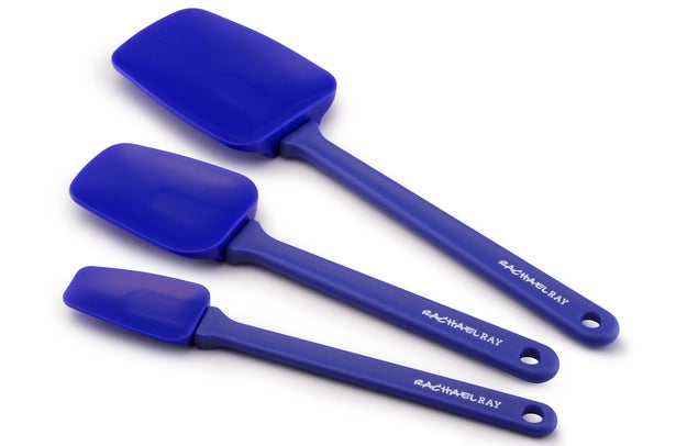 A three-piece "spoonula" set with different sizes for stirring, scooping, and serving that are made from high-grade silicone.