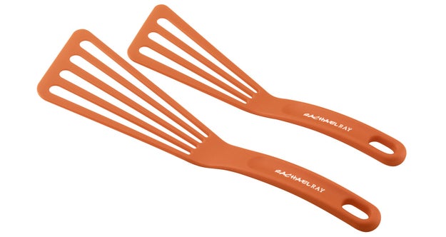 A two-piece nylon turner set to ~gently~ handle delicate foods while keeping oils in the pan.