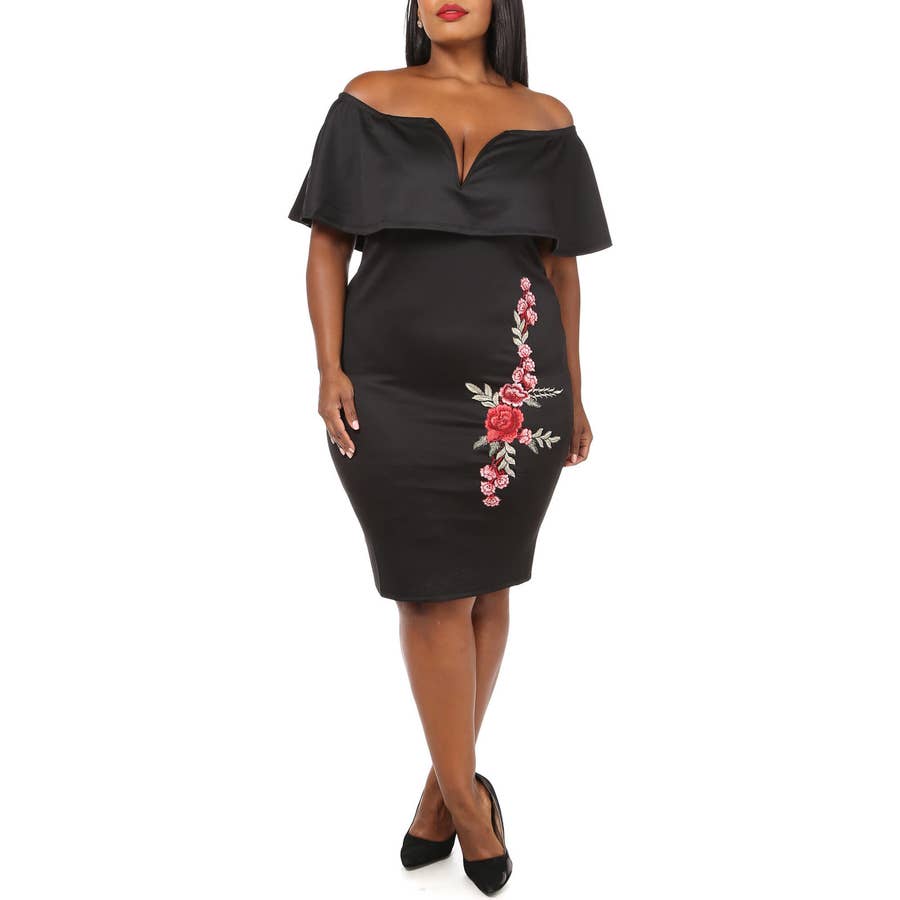 walmart plus size black dress Charming Long Sleeve Mini Dress | Black | Womens main image 0