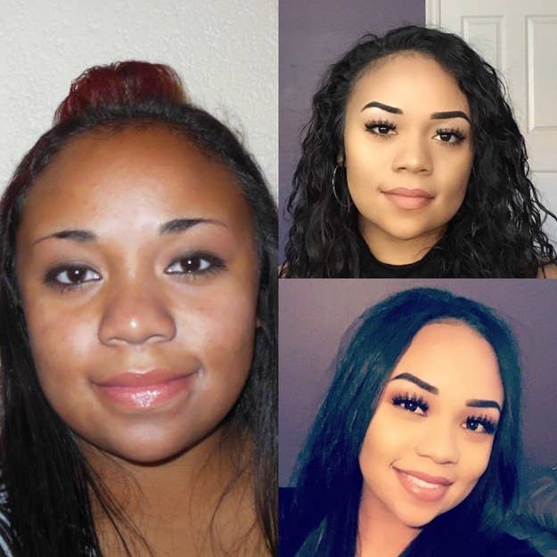 Oh goodness, the picture on the right is me from 2011, when I was barely touching base with makeup. Two pictures on the left are recent pics of me, thank God for lashes and eyebrows.– Slayasian