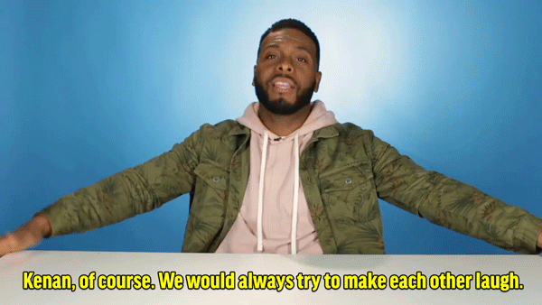 Kel: Kenan, of course. We would always try to make each other laugh. One of the times we both just cracked up at a live show and Nickelodeon actually kept it. I think I took a burger and turned it into a shake? I turned back around and Kenan just broke, and then I broke, and we both just started cracking up laughing.