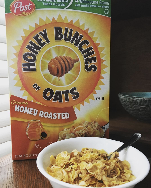 Honey Bunches of Oats were created in 1986 when Vernon Herzing and his daughter were mixing cereals. They mixed granola bunches, corn flakes, and honey, a combination that led to the cereal you know today.