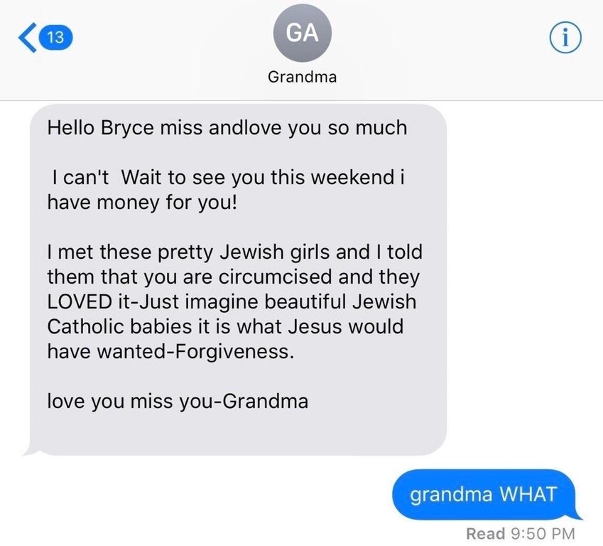 Text messages from grandma that&#x27;s about how she met nice Jewish girls