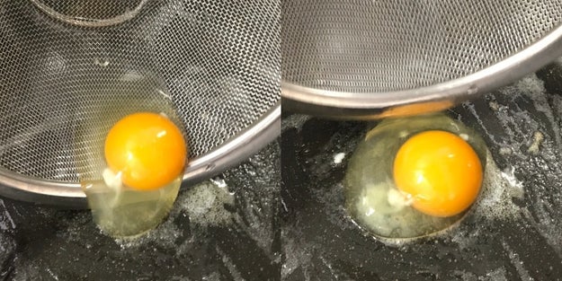 Then, we transferred the egg to a buttered-up frying pan...