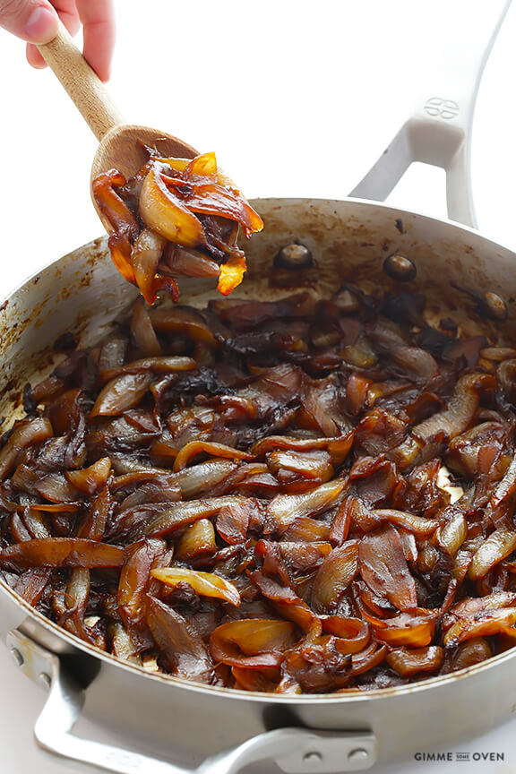 A pan of caramelized onions