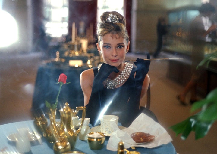 Audrey Hepburn wears her black Givenchy dress on the set of the film Breakfast At Tiffany's in 1961.