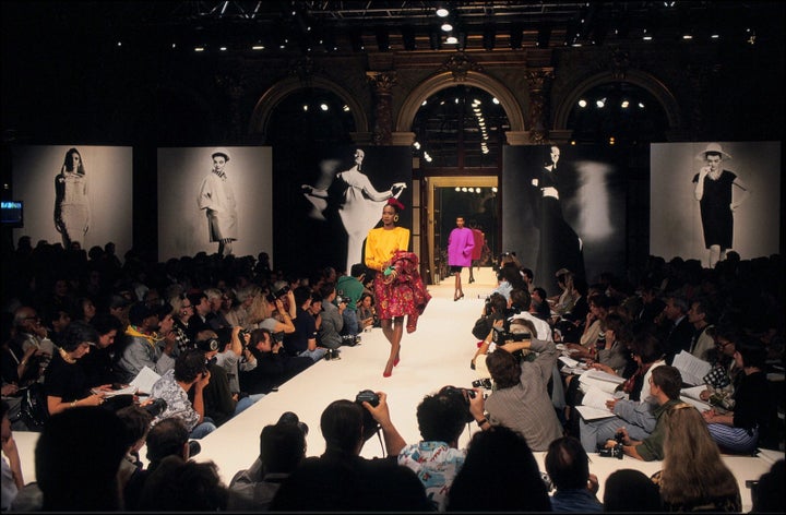 Models walk the runway during the Givenchy Haute Couture Fall/Winter 1992 show in Paris, France.