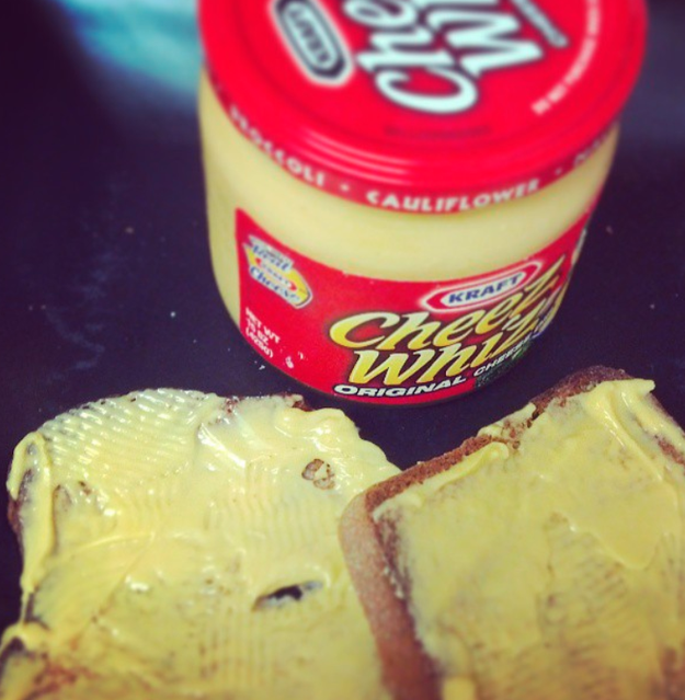 Cheez Whiz spread on toast.