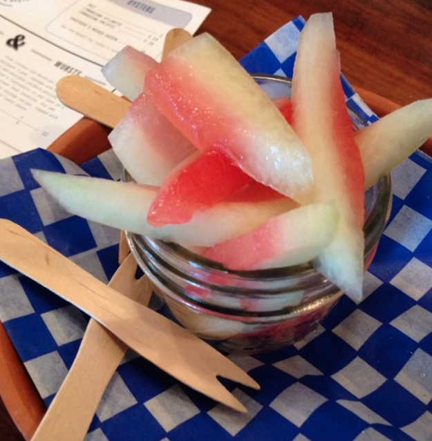 Pickled watermelon rinds.