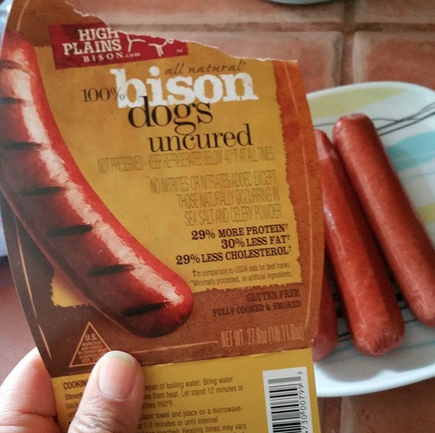 A bison meat hot dog.