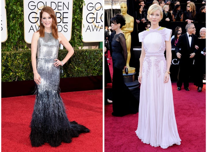 Left: Julianne Moore wearing Givenchy at the 72nd Annual Golden Globe Awards on Jan. 11, 2015. Right: Cate Blanchett wearing Givenchy at the 83rd Annual Academy Awards on Feb. 27, 2011.