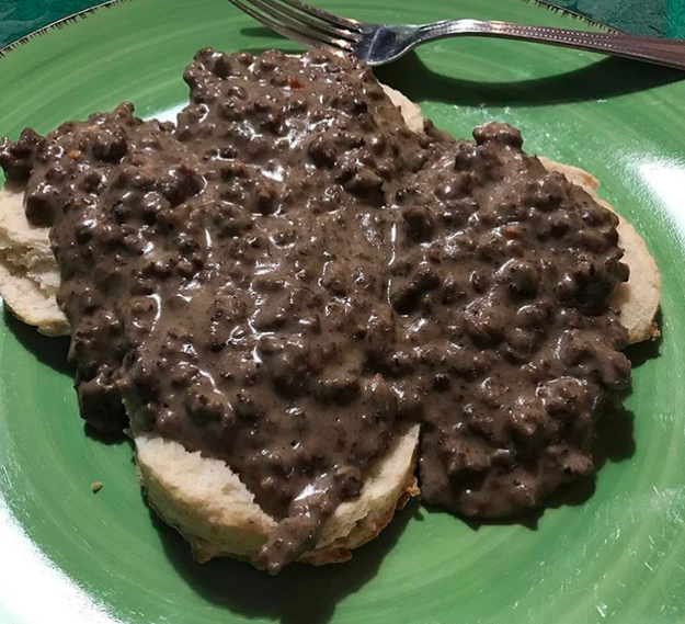 Biscuits and reindeer gravy.