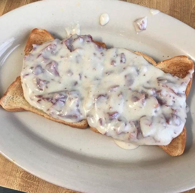 Creamed chipped beef on toast.