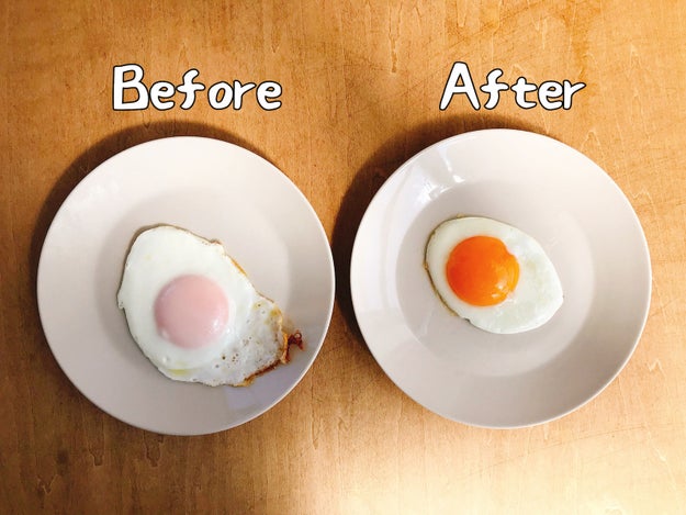 For reference, here's how it compares to our non-strainer fried egg: