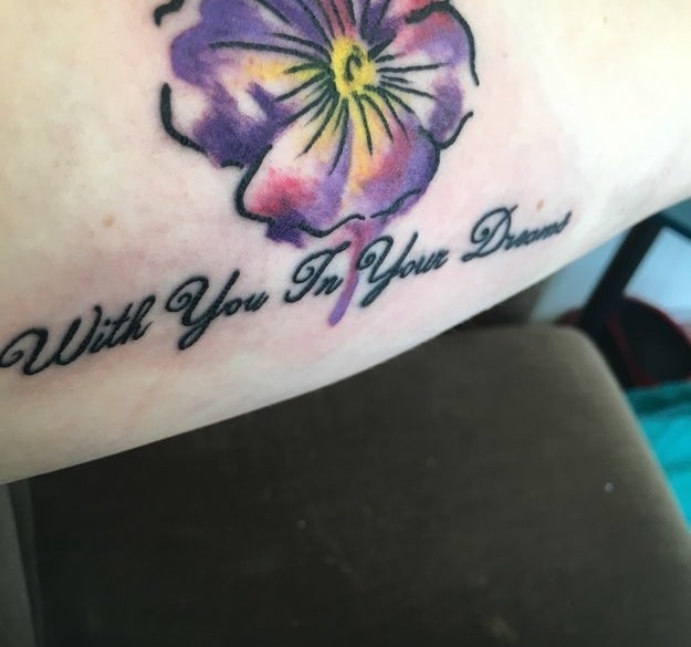 This colorful tattoo honoring a family member: