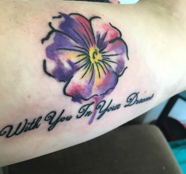 This colorful tattoo honoring a family member: