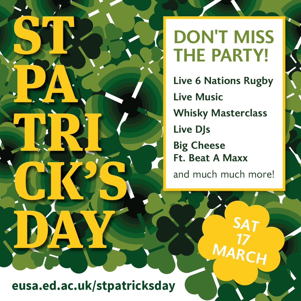 Join the festivities from 12pm until late across our various venues! There’s something for everyone, whether you enjoy a few social drinks with friends, are a sports fan or enjoy live music and entertainment - and if that doesn’t tempt you, we also we have a load of free Guinness hats to give away! Finally, make sure you attend the different events throughout the day to be in for a chance of winning the trip for two to Dublin!