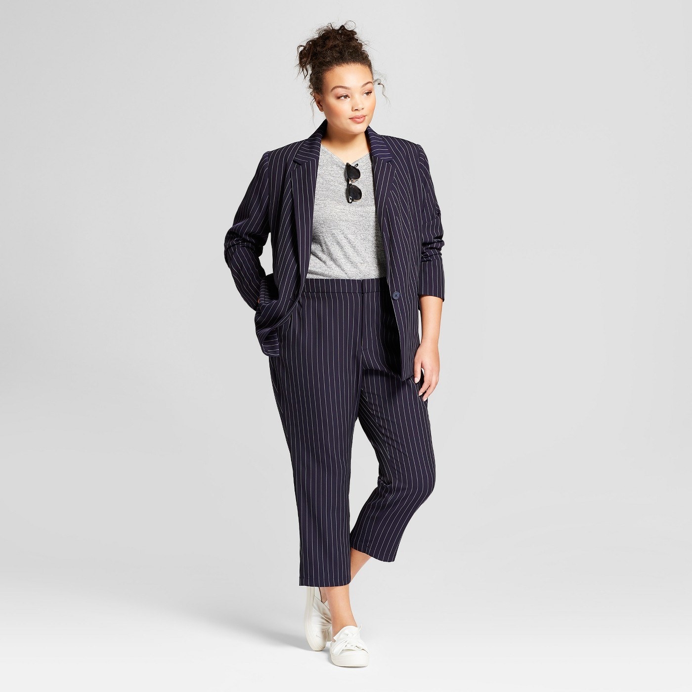 Get the set from Target: the boyfriend blazer for $37.99 and the pants for $29.99 (available in sizes X–4X).