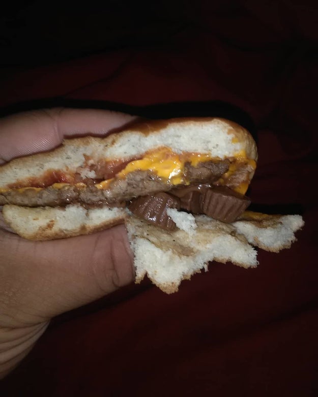 This person who eats cheeseburgers with Reese's Peanut Butter Cups.