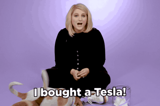 Meghan Trainor: I bought a Tesla! I did it. I just did that for myself. Yes, I did.