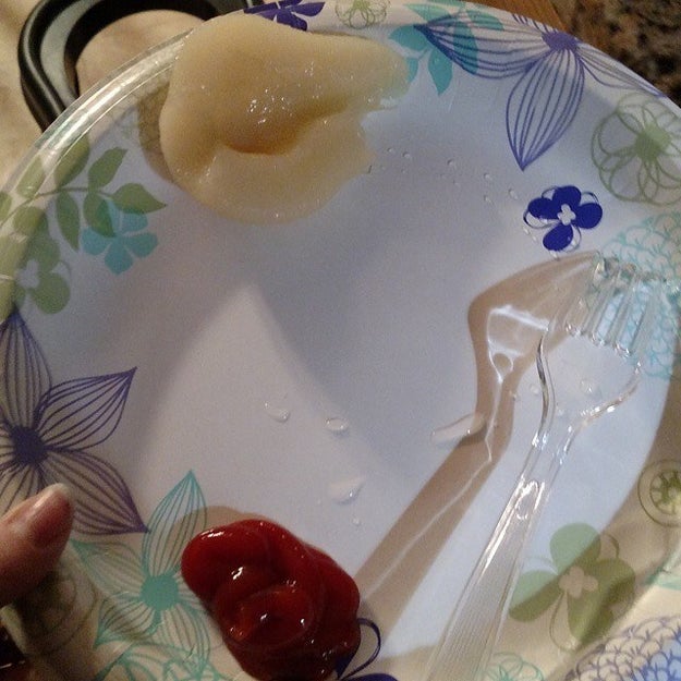 This person who dips pears in ketchup like French fries.