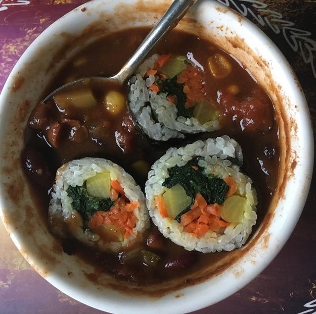 This person who throws sushi in their chili like it's crushed Saltines.