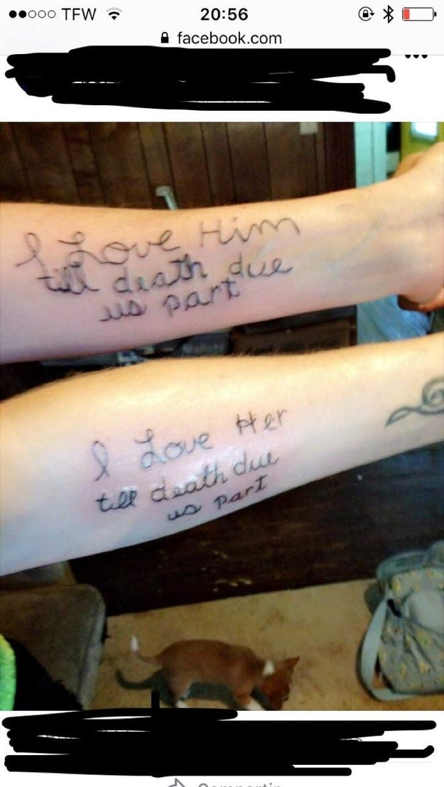 This tattoo is permanent till death "due" them part: