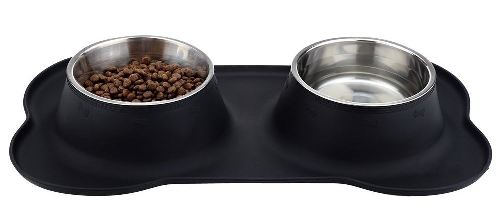 Promising review: "The stainless-steel bowls and rubber stand are fantastic, lightweight, and hold the perfect amount of food and water for my two Shelties. This is interesting because I ensure that both dogs always have fresh, clean, cold water and at least a cup of dry dog food in their dishes. I particularly like this product because the dishes are stackable and the stand folds on itself and all fit comfortably in the dogs' travel bag, which I use when dropping them off at the dog sitter when I have business out of town. I highly recommend this product for anyone with a small- to medium-sized dog." —R ShanahanPrice: $16.99+ (available in two shapes)