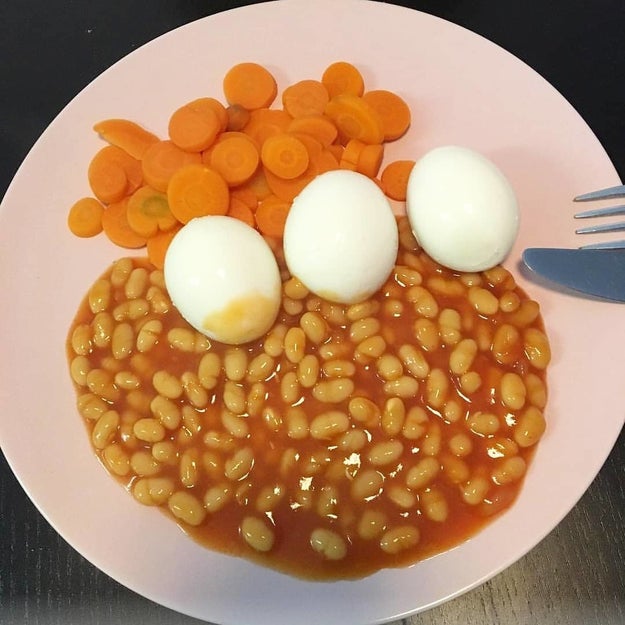 Like this person who thinks sliced carrots, boiled eggs, and beans goes together.