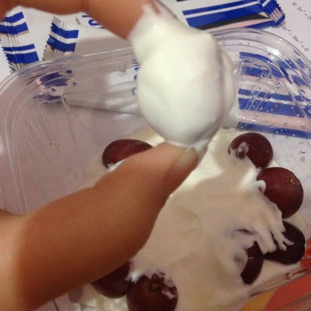 This person who eats sour cream covered grapes.