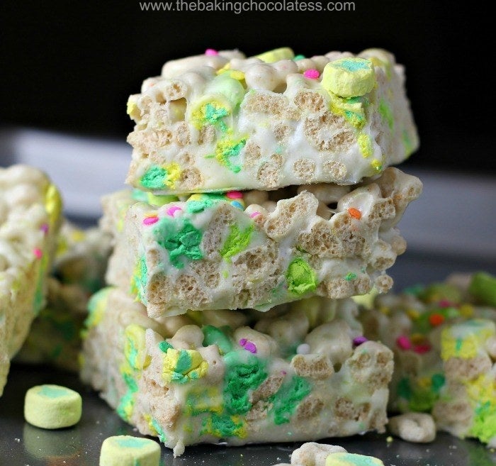 Lucky Charms cereal Marshmallow Rice Krispies bars.