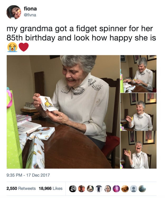 But this grandma looks delighted to have been given this fidget spinner.