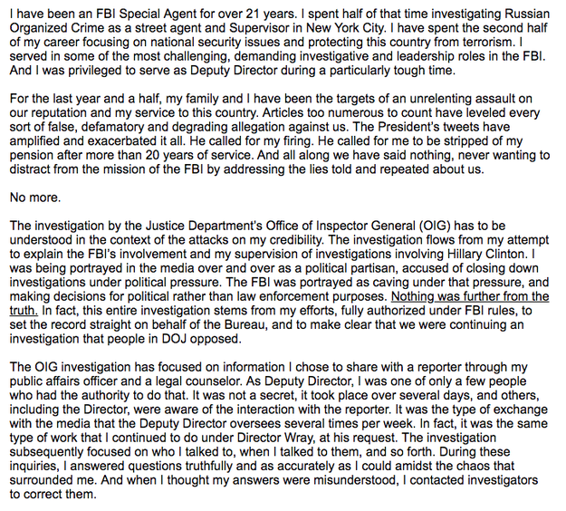 Full statement from Andrew McCabe: