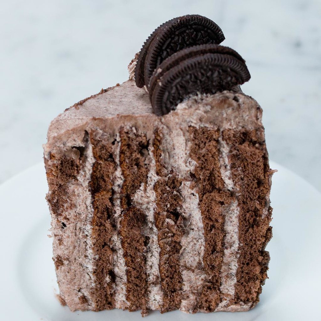 6 servingsINGREDIENTSCake10 large egg, seperated250 g (1 1/4 cups) sugar, divided1 teaspoon vanilla extract90 g (3/4 cup) cake flour60 g (1/2 cup) cocoa powder, divided1/2 teaspoon baking powder1/2 teaspoon saltIcing680 g (24 oz) cream cheese, room temperature115 g (1/2 cup) unsalted butter, 1 stick, room temperature640 g (4 cups) powdered sugar2 teaspoons vanilla extract15 chocolate sandwich cookie, crushed5 chocolate sandwich cookie, halvedPREPARATION1. Preheat the oven to 400°F (200°C). Line two baking sheets with parchment paper.2. In a large mixing bowl, beat the egg yolks with 1 cup (200 g) of sugar and the vanilla extract until pale and fluffy, about 3 minutes.3. Sift in the flour, half of the cocoa powder, baking powder and salt. Mix until just combined, and set aside4. In a separate large mixing bowl, using a hand mixer, beat the egg whites until soft peaks form. Add the remaining sugar and beat until stiff peaks form.5. Beat a third of the egg whites into the chocolate mixture, then gently fold in the remaining egg whites.6. Divide the batter between the two baking sheets. Spread evenly and bake for 10-12 minutes. Let cool at room temperature until the pans are cool to touch.7. Dust the tops of the cakes with the remaining cocoa powder. Cover with parchment paper, and flip the cakes over to remove from the pans.8. Carefully peel away the baked parchment paper and discard. Cut each cake in half vertically, then set aside.9. In a large bowl, whip the cream cheese and butter until fluffy. Gradually incorporate the powdered sugar, then the vanilla extract.10. Use a spatula to fold in the crushed cookies.11. Evenly spread a thin layer of icing onto a cake quarter.12. Starting from one short end, tightly roll the cake into a spiral. Repeat with the remaining cake layers, placing the rolled piece at the start of each new layer.13. Wrap the cake tightly in plastic wrap and chill for at least an hour until icing in center is slightly firm.14. Use the remaining icing to cover the cake and pipe small swirls on the top. Garnish the top with the sandwich cookie halves, and chill for at least an hour before serving.15. Enjoy!Inspired by:https://www.today.com/recipes/lemon-blackcurrant-stripe-cake-recipe-t117334