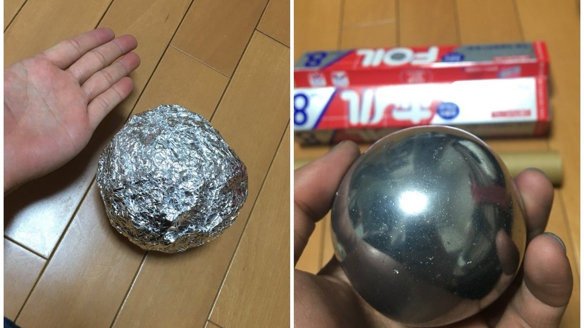 アルミホイルを2時間叩き続けた結果、こんなにピカピカになりました
